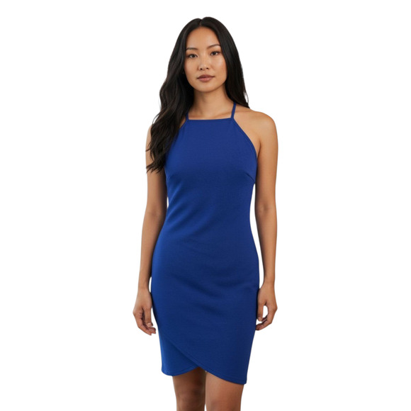The Vanity Room Bodycon Mini Dress Size Small Blue Halter Neck Cocktail Party - Picture 1 of 8